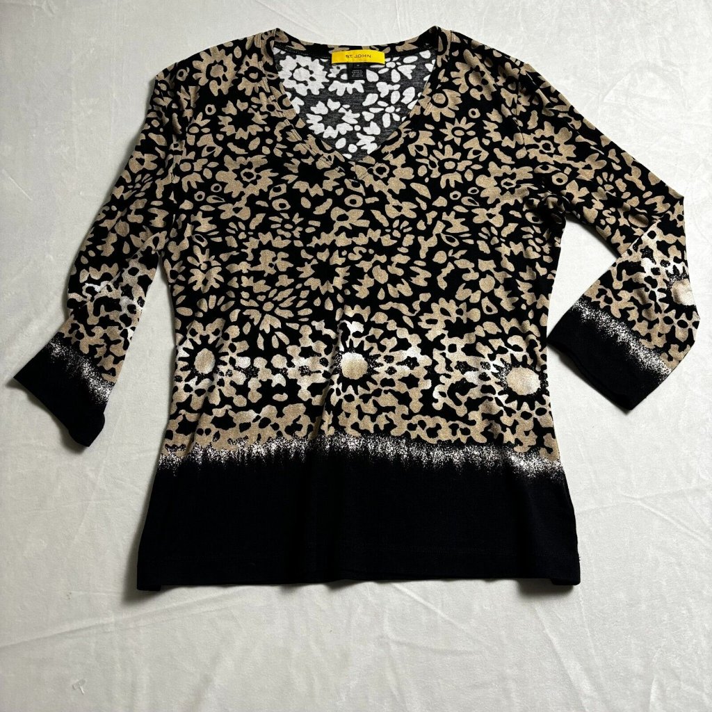St. John Rayon Spandex Women's Stretchy V-Neck Long Sleeve Top Blouse Sz Medium